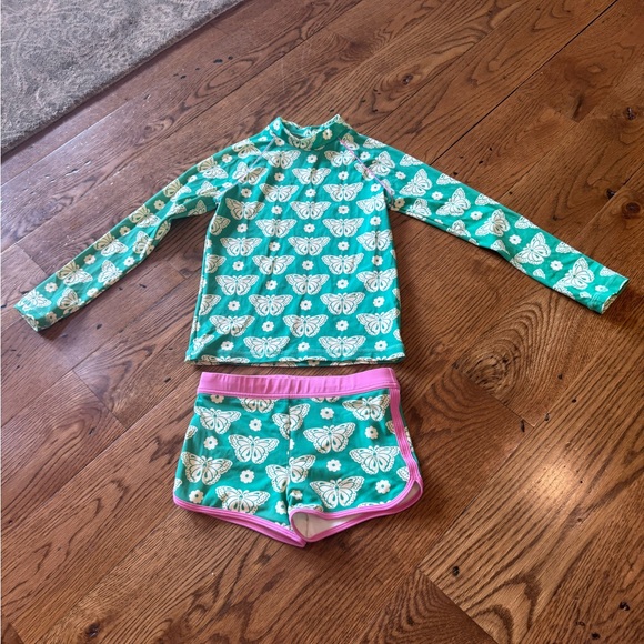 Mini Boden Patterned Rash Guard, Pea Green Butterfly Stamp - Picture 1 of 8